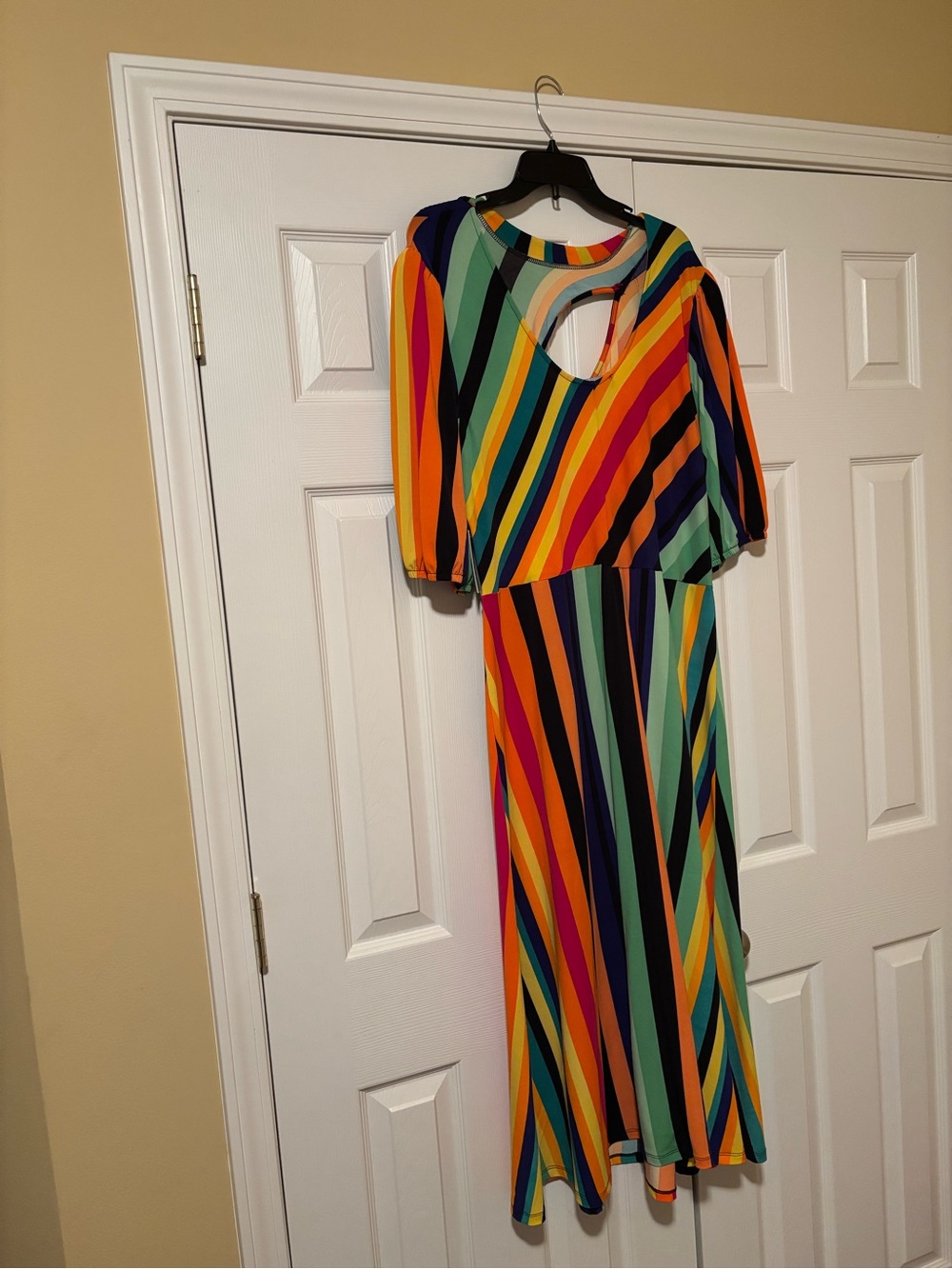 Eloquii Multi-Color Diagonal Stripe Maxi Dress with Keyhole